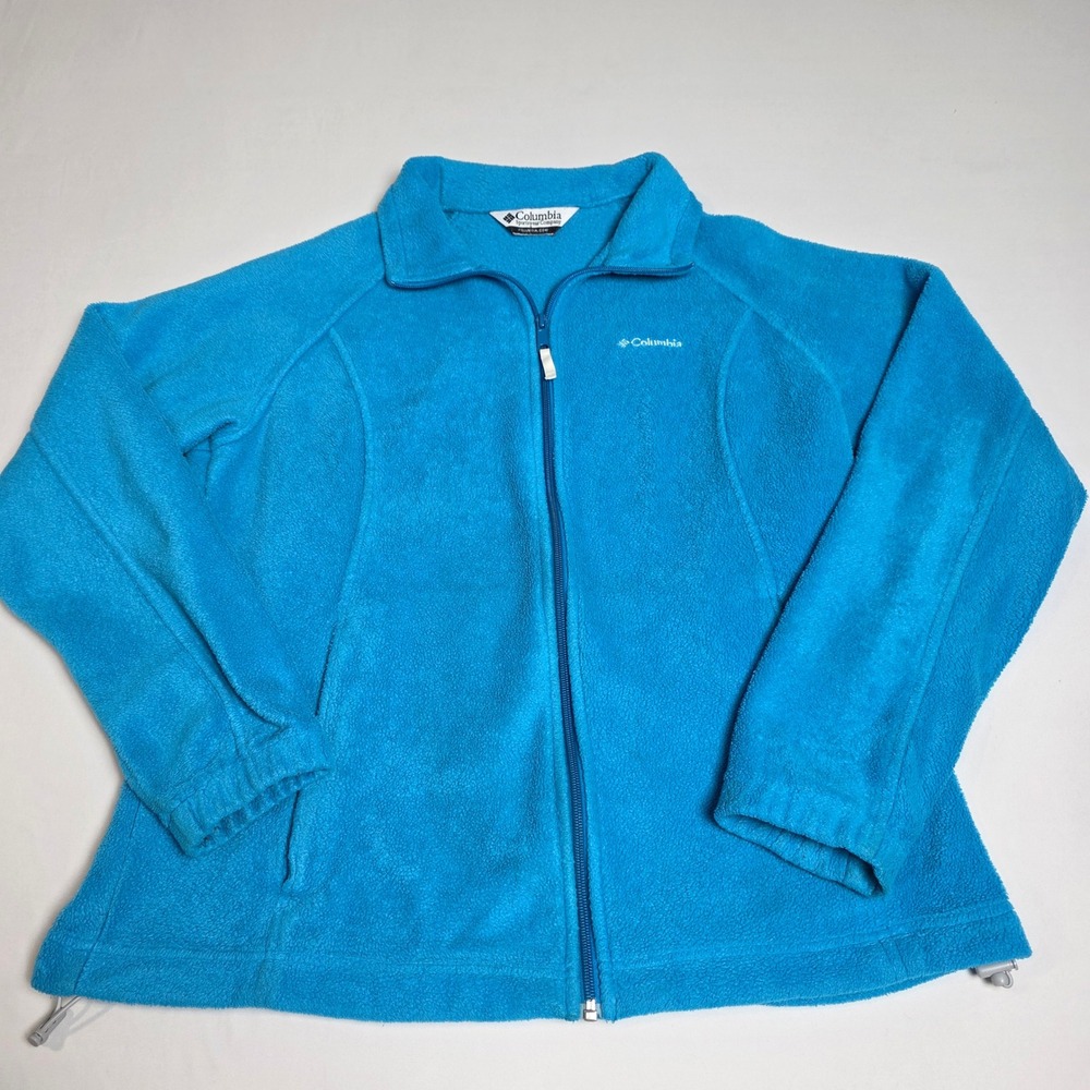 Columbia‎ Fleece Jacket Women L Blue Full Zip Mock Neck Outdoor WL6439